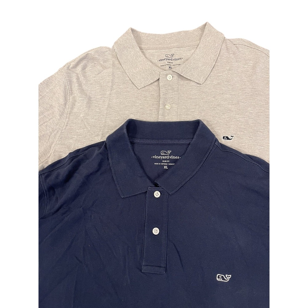 Vineyard Vines Polo Shirt Mens XL Gray Navy Blue Slim Fit Cotton Lot of 2